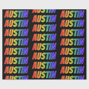 Rainbow Voornaam "AUSTIN"; vun en kleurrijk Cadeaupapier