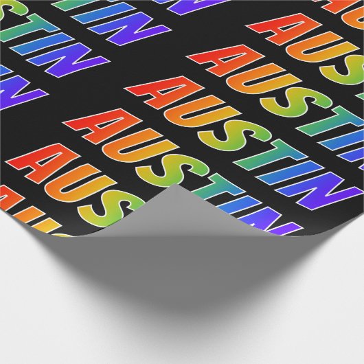 Rainbow Voornaam "AUSTIN"; vun en kleurrijk Cadeaupapier (Hoek)