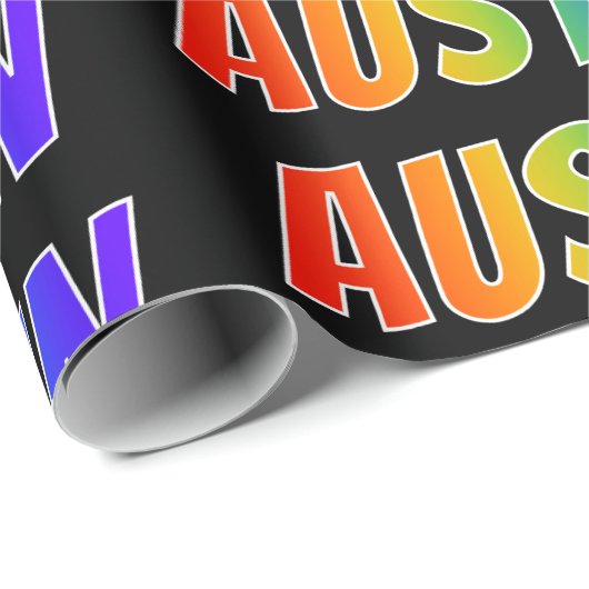 Rainbow Voornaam "AUSTIN"; vun en kleurrijk Cadeaupapier (Rol Hoek)