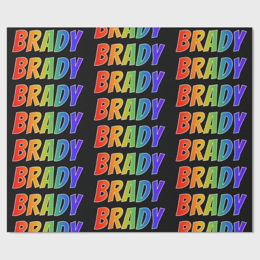 Rainbow Voornaam "BRADY"; vun & kleurrijk Cadeaupapier (Vlak)