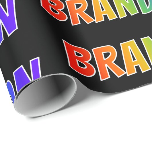 Rainbow Voornaam "BRANDON"; vun en kleurrijk Cadeaupapier (Rol Hoek)