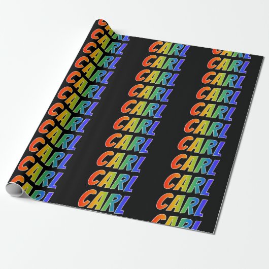 Rainbow Voornaam "CARL"; vun en kleurrijk Cadeaupapier (Uitgerold)