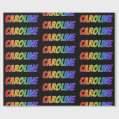 Rainbow Voornaam "CAROLINE"; vun & kleurrijk Cadeaupapier (Vlak)