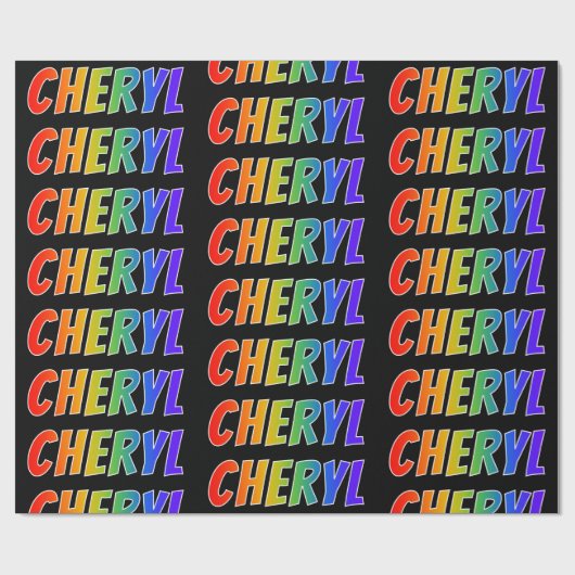 Rainbow Voornaam "CHERYL"; vun en kleurrijk Cadeaupapier (Vlak)