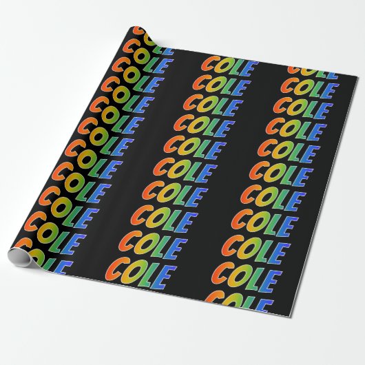 Rainbow Voornaam "COLE"; vun en kleurrijk Cadeaupapier (Uitgerold)