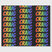 Rainbow Voornaam "CRAIG"; vun en kleurrijk Cadeaupapier (Vlak)