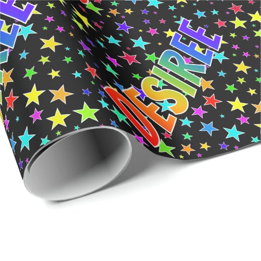 Rainbow voornaam "DESIREE" + sterren Cadeaupapier (Rol Hoek)