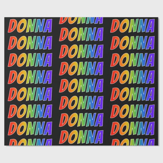 Rainbow Voornaam "DONNA"; vun & kleurrijk Cadeaupapier (Vlak)