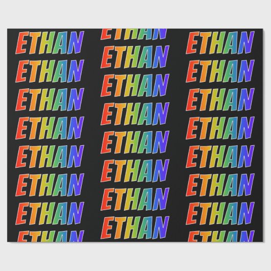 Rainbow Voornaam "ETHAN"; vun en kleurrijk Cadeaupapier (Vlak)