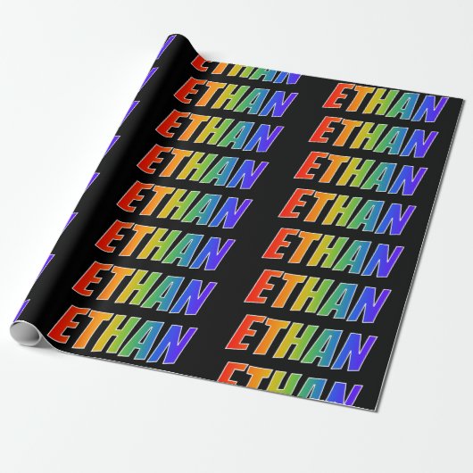 Rainbow Voornaam "ETHAN"; vun en kleurrijk Cadeaupapier (Uitgerold)
