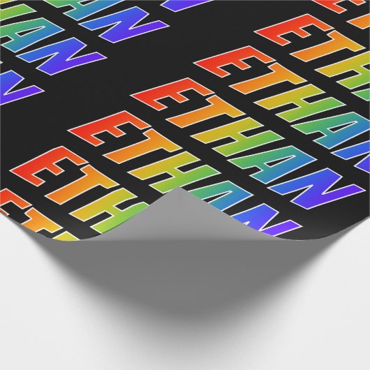 Rainbow Voornaam "ETHAN"; vun en kleurrijk Cadeaupapier (Hoek)