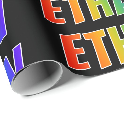 Rainbow Voornaam "ETHAN"; vun en kleurrijk Cadeaupapier (Rol Hoek)