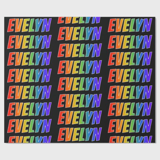 Rainbow Voornaam "EVELYN"; vun & kleurrijk Cadeaupapier (Vlak)