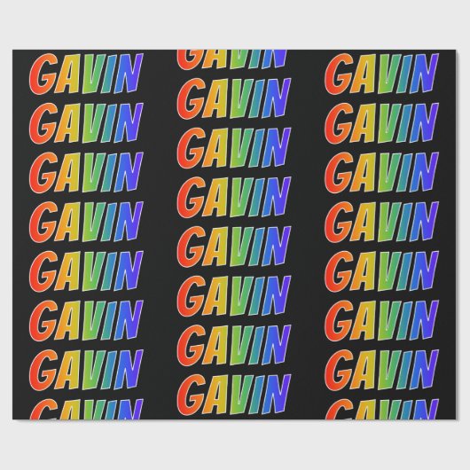 Rainbow Voornaam "GAVIN"; vun & kleurrijk Cadeaupapier (Vlak)