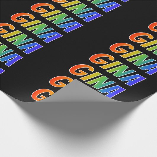 Rainbow Voornaam "GINA"; vun en kleurrijk Cadeaupapier (Hoek)