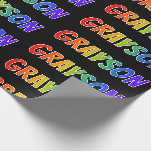 Rainbow Voornaam "GRAYSON"; vun en kleurrijk Cadeaupapier (Hoek)