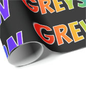 Rainbow Voornaam "GREYSON"; vun en kleurrijk Cadeaupapier (Rol Hoek)