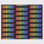 Rainbow Voornaam "HEATHER"; vun & kleurrijk Cadeaupapier (Vlak)