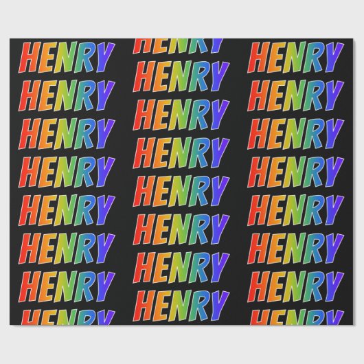 Rainbow Voornaam "HENRY"; vun en kleurrijk Cadeaupapier (Vlak)