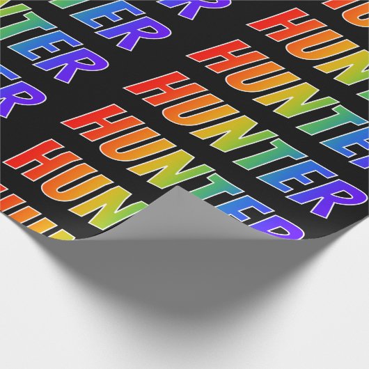 Rainbow Voornaam "HUNTER"; vun & kleurrijk Cadeaupapier (Hoek)