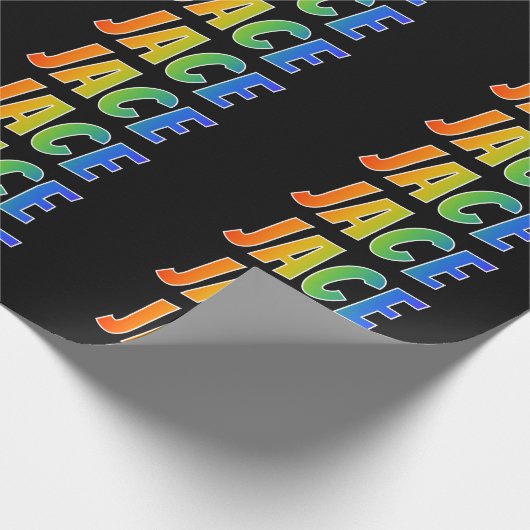 Rainbow Voornaam "JACE"; vun en kleurrijk Cadeaupapier (Hoek)