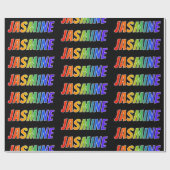 Rainbow Voornaam "JASMINE"; vun en kleurrijk Cadeaupapier (Vlak)