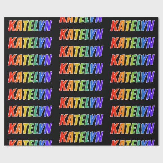 Rainbow Voornaam "KATELYN"; vun en kleurrijk Cadeaupapier (Vlak)