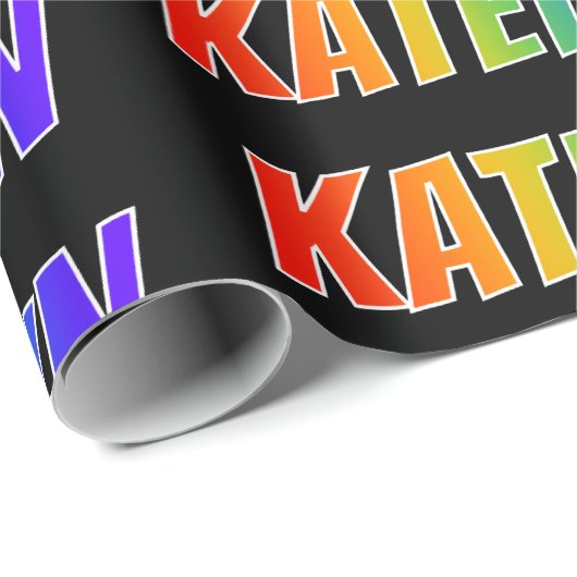 Rainbow Voornaam "KATELYN"; vun en kleurrijk Cadeaupapier (Rol Hoek)