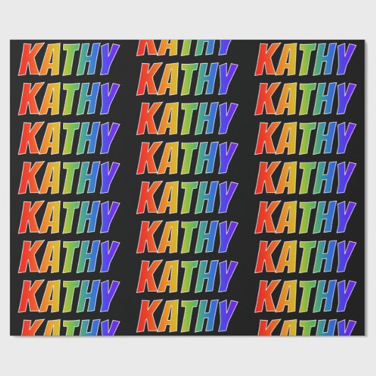 Rainbow Voornaam "KATHY"; vun & kleurrijk Cadeaupapier (Vlak)
