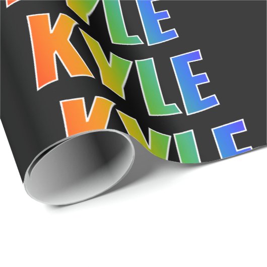 Rainbow Voornaam "KYLE"; vun en kleurrijk Cadeaupapier (Rol Hoek)