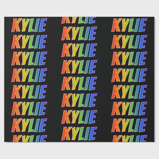 Rainbow Voornaam "KYLIE"; vun en kleurrijk Cadeaupapier (Vlak)