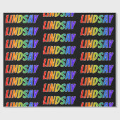 Rainbow Voornaam "LINDSAY"; vun en kleurrijk Cadeaupapier (Vlak)