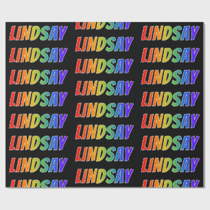 Rainbow Voornaam "LINDSAY"; vun en kleurrijk Cadeaupapier