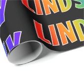 Rainbow Voornaam "LINDSAY"; vun en kleurrijk Cadeaupapier (Rol Hoek)