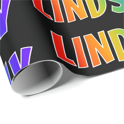 Rainbow Voornaam "LINDSAY"; vun en kleurrijk Cadeaupapier (Rol Hoek)