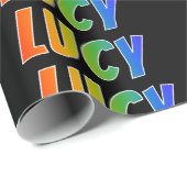 Rainbow Voornaam "LUCY"; vun & kleurrijk Cadeaupapier (Rol Hoek)