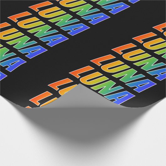 Rainbow Voornaam "LUNA"; vun en kleurrijk Cadeaupapier (Hoek)