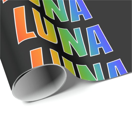 Rainbow Voornaam "LUNA"; vun en kleurrijk Cadeaupapier (Rol Hoek)