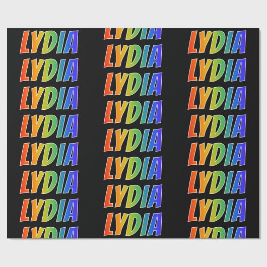 Rainbow Voornaam "LYDIA"; vun en kleurrijk Cadeaupapier (Vlak)