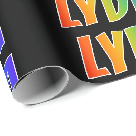 Rainbow Voornaam "LYDIA"; vun en kleurrijk Cadeaupapier (Rol Hoek)