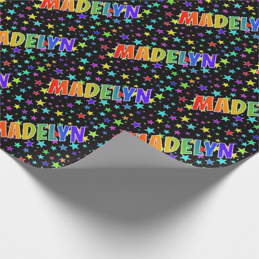 Rainbow voornaam "MADELYN" + sterren Cadeaupapier (Hoek)