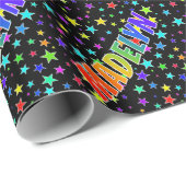 Rainbow voornaam "MADELYN" + sterren Cadeaupapier (Rol Hoek)