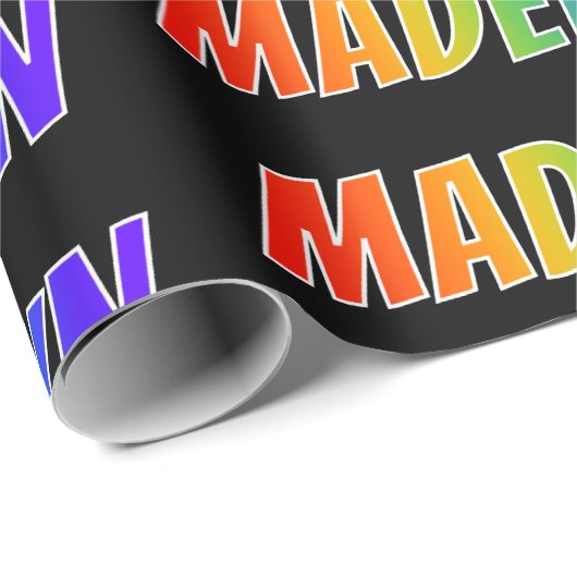 Rainbow Voornaam "MADELYN"; vun en kleurrijk Cadeaupapier (Rol Hoek)