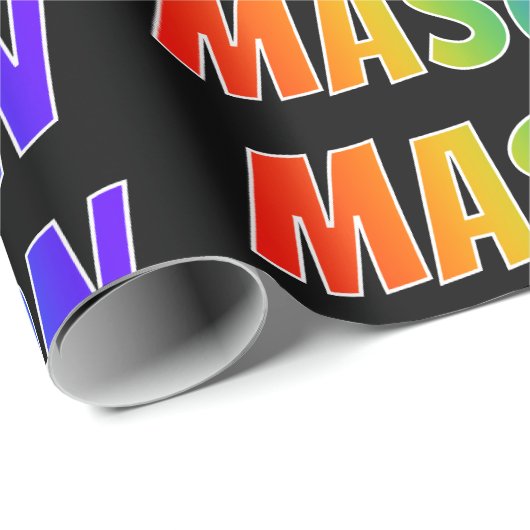 Rainbow Voornaam "MASON"; vun & kleurrijk Cadeaupapier (Rol Hoek)