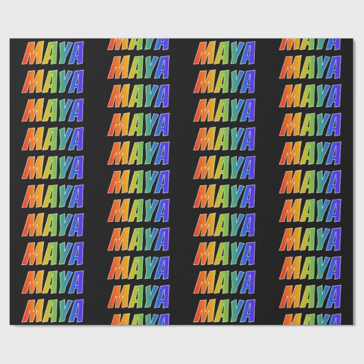 Rainbow Voornaam "MAYA"; vun & kleurrijk Cadeaupapier (Vlak)