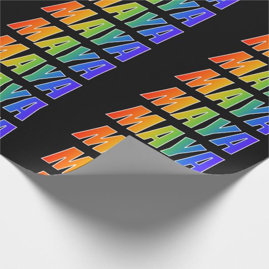 Rainbow Voornaam "MAYA"; vun & kleurrijk Cadeaupapier (Hoek)