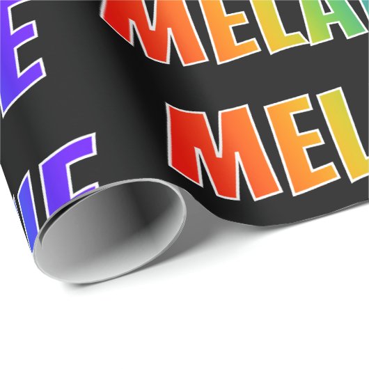 Rainbow Voornaam "MELANIE"; vun & kleurrijk Cadeaupapier (Rol Hoek)