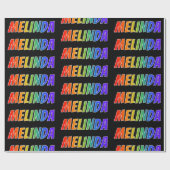 Rainbow Voornaam "MELINDA"; vun & kleurrijk Cadeaupapier (Vlak)