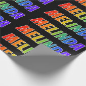 Rainbow Voornaam "MELINDA"; vun & kleurrijk Cadeaupapier (Hoek)