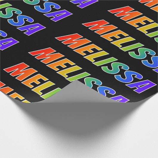 Rainbow Voornaam "MELISSA"; vun en kleurrijk Cadeaupapier (Hoek)
